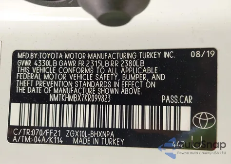 2019 Toyota C-Hr Xle z USA, uszkodzony, nr VIN NMTKHMBX7KR099823